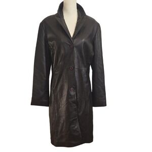 Women's Y2K Grunge Black Genuine Leather Jacket Trenchcoat 90s Streetwear Medium